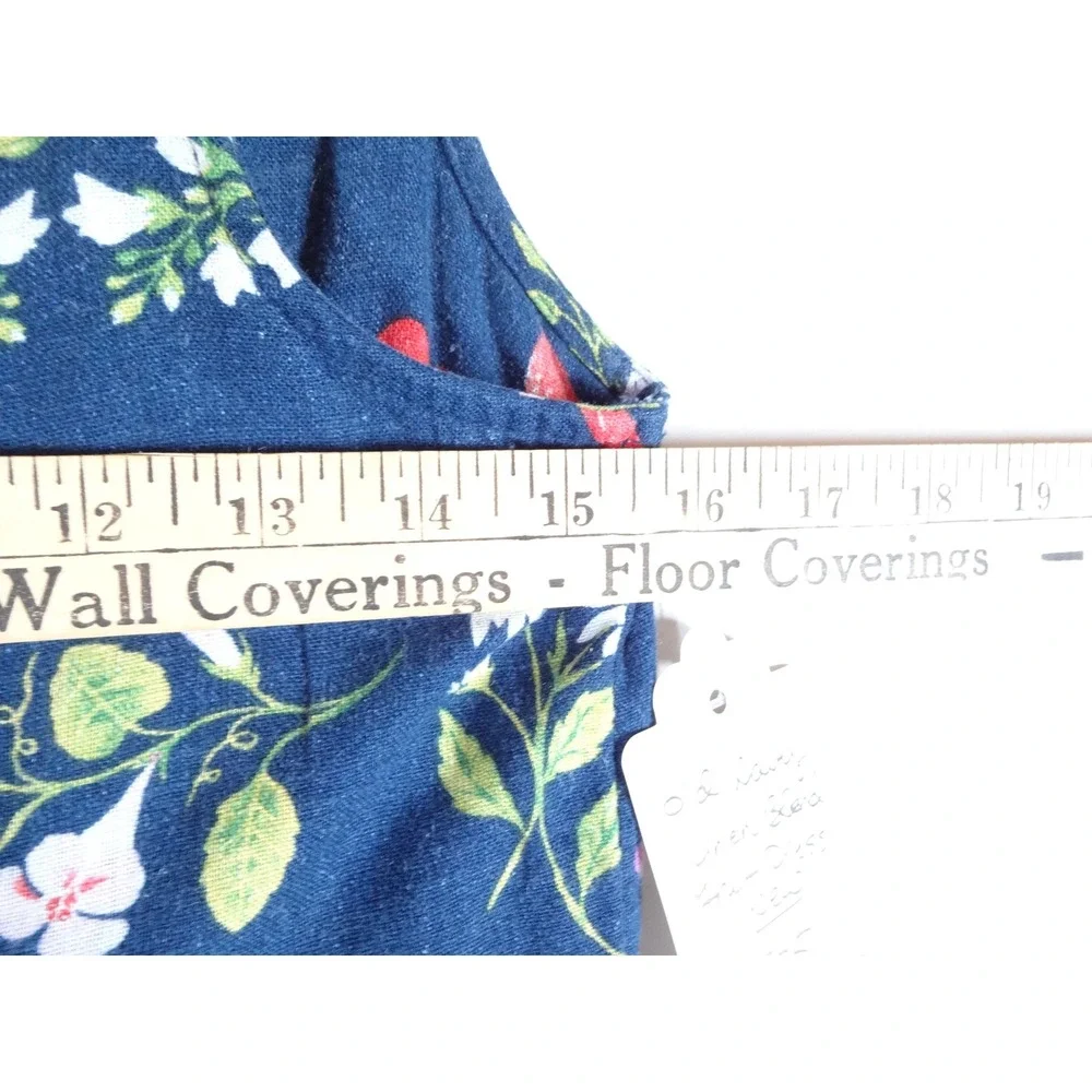 Old Navy Fruit Print Dress Women Medium Navy Linen Blend Smocked Cottagecore NWT